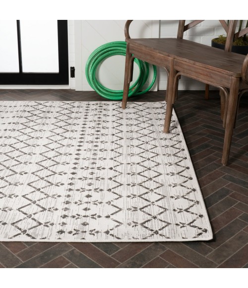 Ourika Moroccan Geometric Textured Weave Cream/Black 5 ft. x 8 ft. Indoor/Outdoor Area Rug
