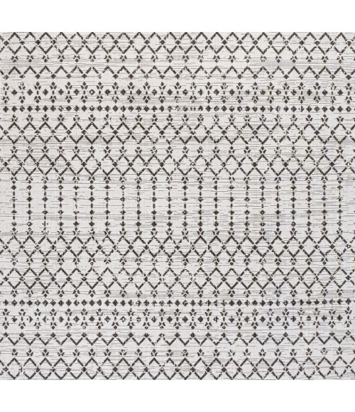 Ourika Moroccan Geometric Textured Weave Cream/Black 5' Square Indoor/Outdoor Area Rug