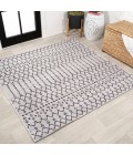 Ourika Moroccan Geometric Textured Weave Cream/Black 5' Square Indoor/Outdoor Area Rug
