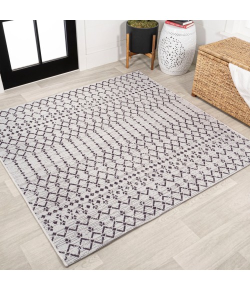 Ourika Moroccan Geometric Textured Weave Cream/Black 5' Square Indoor/Outdoor Area Rug