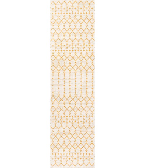 SANTA MONICA Area Rug Ourika Moroccan Geometric Textured Weave Cream/Yellow 2 ft. x 10 ft. Indoor/Outdoor Runner Rug