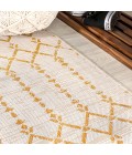 SANTA MONICA Area Rug Ourika Moroccan Geometric Textured Weave Cream/Yellow 2 ft. x 10 ft. Indoor/Outdoor Runner Rug