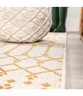 SANTA MONICA Area Rug Ourika Moroccan Geometric Textured Weave Cream/Yellow 2 ft. x 10 ft. Indoor/Outdoor Runner Rug
