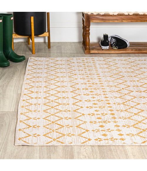 SANTA MONICA Area Rug Ourika Moroccan Geometric Textured Weave Cream/Yellow 9 ft. x 12 ft. Indoor/Outdoor Area Rug