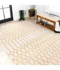 SANTA MONICA Area Rug Ourika Moroccan Geometric Textured Weave Cream/Yellow 9 ft. x 12 ft. Indoor/Outdoor Area Rug