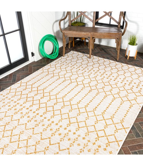 SANTA MONICA Area Rug Ourika Moroccan Geometric Textured Weave Cream/Yellow 9 ft. x 12 ft. Indoor/Outdoor Area Rug