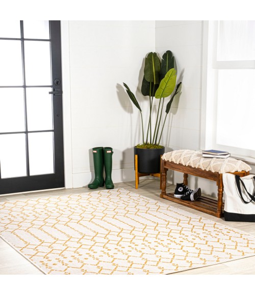 SANTA MONICA Area Rug Ourika Moroccan Geometric Textured Weave Cream/Yellow 9 ft. x 12 ft. Indoor/Outdoor Area Rug