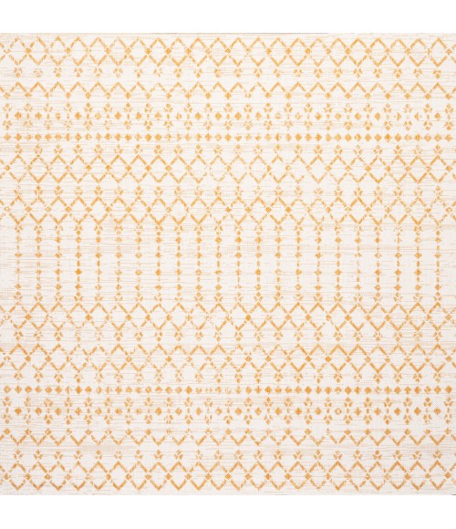 SANTA MONICA Area Rug Ourika Moroccan Geometric Textured Weave Cream/Yellow 5' Square Indoor/Outdoor Area Rug