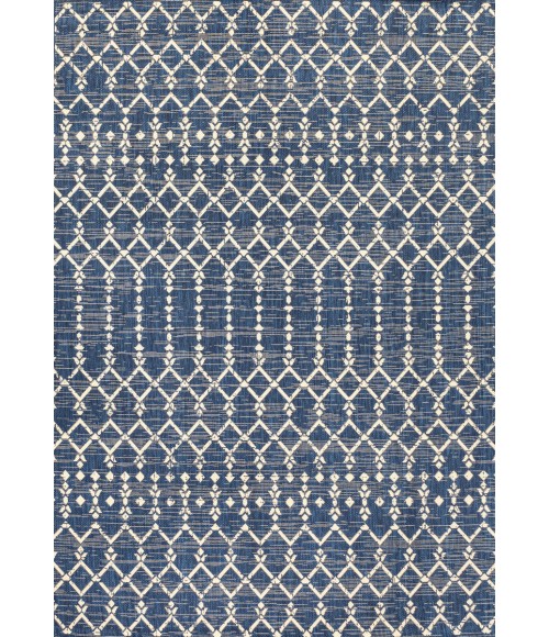 SANTA MONICA Area Rug Ourika Moroccan Geometric Textured Weave Navy/Beige 9 ft. x 12 ft. Indoor/Outdoor Area Rug