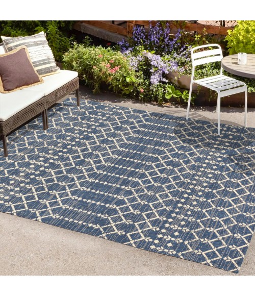 SANTA MONICA Area Rug Ourika Moroccan Geometric Textured Weave Navy/Beige 9 ft. x 12 ft. Indoor/Outdoor Area Rug