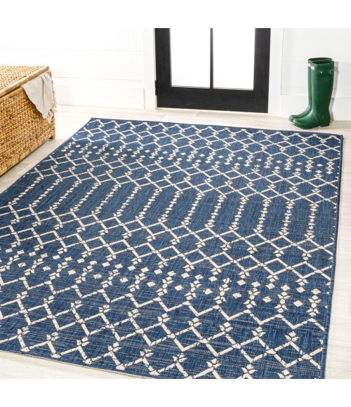 SANTA MONICA Area Rug Ourika Moroccan Geometric Textured Weave Navy/Beige 9 ft. x 12 ft. Indoor/Outdoor Area Rug