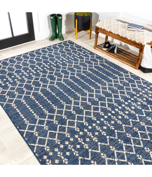 SANTA MONICA Area Rug Ourika Moroccan Geometric Textured Weave Navy/Beige 9 ft. x 12 ft. Indoor/Outdoor Area Rug