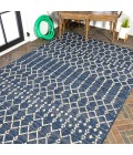 SANTA MONICA Area Rug Ourika Moroccan Geometric Textured Weave Navy/Beige 9 ft. x 12 ft. Indoor/Outdoor Area Rug