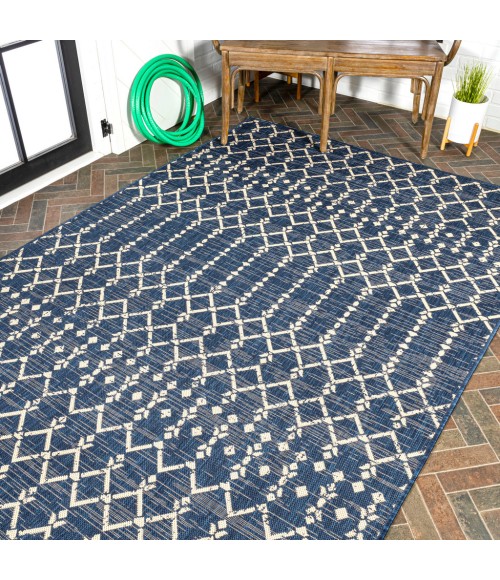 SANTA MONICA Area Rug Ourika Moroccan Geometric Textured Weave Navy/Beige 9 ft. x 12 ft. Indoor/Outdoor Area Rug