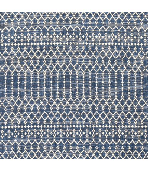 SANTA MONICA Area Rug Ourika Moroccan Geometric Textured Weave Navy/Beige 5' Square Indoor/Outdoor Area Rug