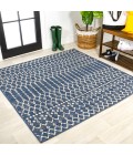 SANTA MONICA Area Rug Ourika Moroccan Geometric Textured Weave Navy/Beige 5' Square Indoor/Outdoor Area Rug