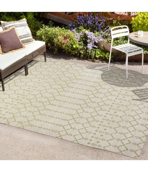 SANTA MONICA Area Rug Ourika Moroccan Geometric Textured Weave Cream/Green 3 ft. x 5 ft. Indoor/Outdoor Area Rug