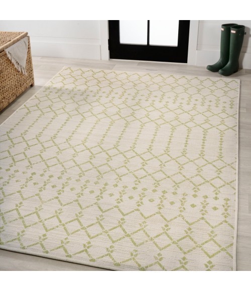 SANTA MONICA Area Rug Ourika Moroccan Geometric Textured Weave Cream/Green 3 ft. x 5 ft. Indoor/Outdoor Area Rug