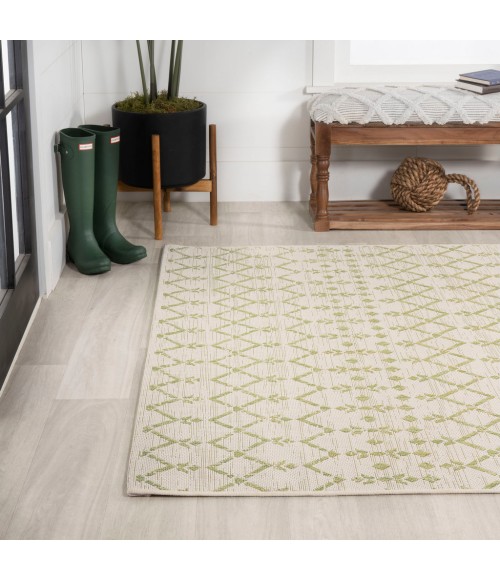 SANTA MONICA Area Rug Ourika Moroccan Geometric Textured Weave Cream/Green 3 ft. x 5 ft. Indoor/Outdoor Area Rug
