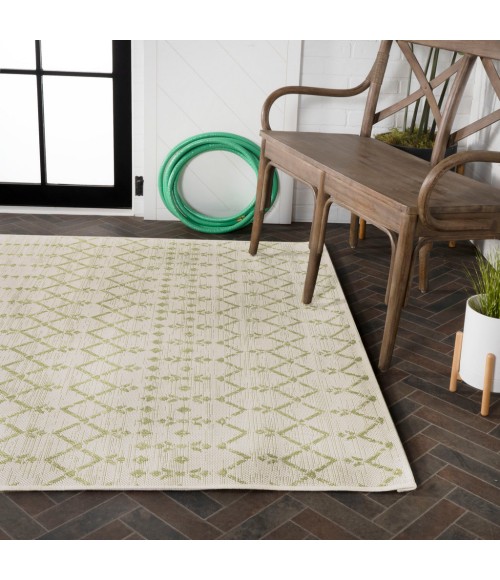 SANTA MONICA Area Rug Ourika Moroccan Geometric Textured Weave Cream/Green 3 ft. x 5 ft. Indoor/Outdoor Area Rug
