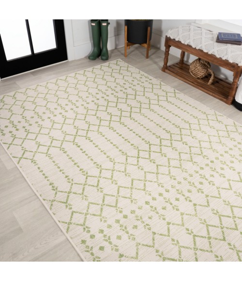 SANTA MONICA Area Rug Ourika Moroccan Geometric Textured Weave Cream/Green 3 ft. x 5 ft. Indoor/Outdoor Area Rug