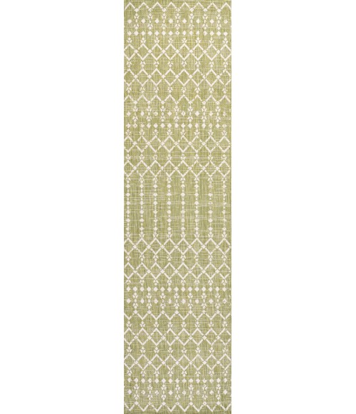 SANTA MONICA Area Rug Ourika Moroccan Geometric Textured Weave Light Green/Cream 2 ft. x 10 ft. Indoor/Outdoor Runner Rug