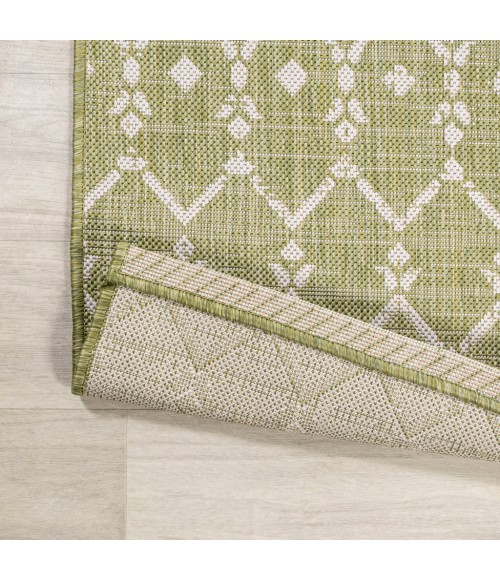 SANTA MONICA Area Rug Ourika Moroccan Geometric Textured Weave Light Green/Cream 5' Square Indoor/Outdoor Area Rug