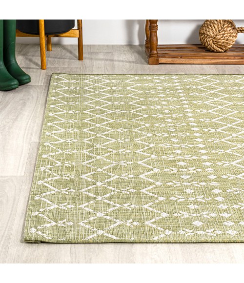 SANTA MONICA Area Rug Ourika Moroccan Geometric Textured Weave Light Green/Cream 8 ft. x 10 ft. Indoor/Outdoor Area Rug