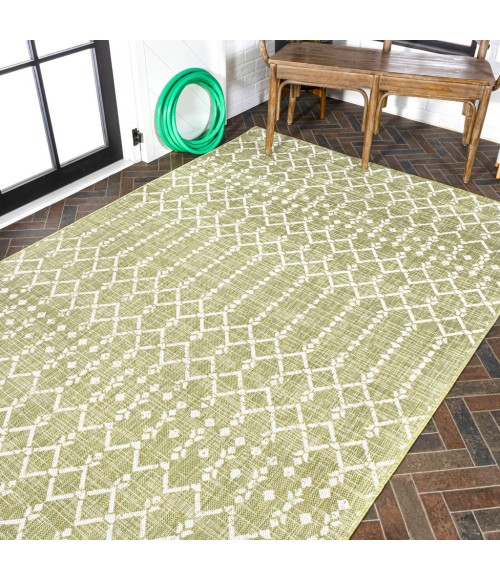 SANTA MONICA Area Rug Ourika Moroccan Geometric Textured Weave Light Green/Cream 8 ft. x 10 ft. Indoor/Outdoor Area Rug