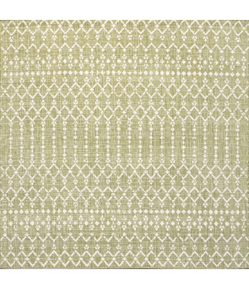 SANTA MONICA Area Rug Ourika Moroccan Geometric Textured Weave Light Green/Cream 5' Square Indoor/Outdoor Area Rug