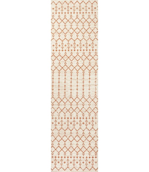 SANTA MONICA Area Rug Ourika Moroccan Geometric Textured Weave Cream/Orange 2 ft. x 8 ft. Indoor/Outdoor Runner Rug