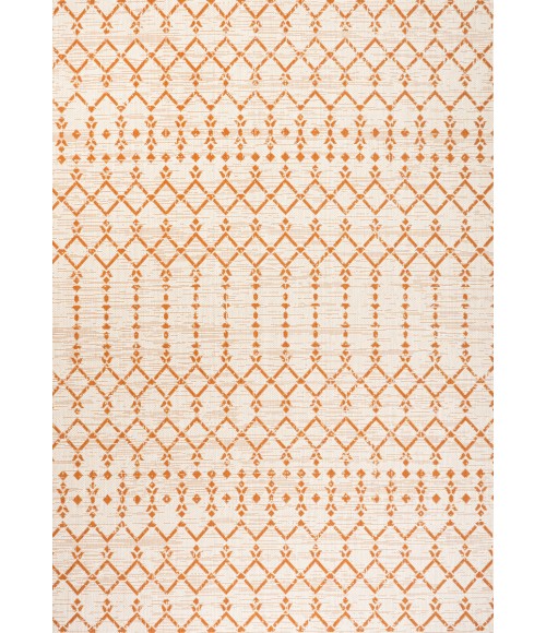 SANTA MONICA Area Rug Ourika Moroccan Geometric Textured Weave Cream/Orange 3 ft. x 5 ft. Indoor/Outdoor Area Rug