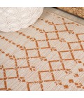 SANTA MONICA Area Rug Ourika Moroccan Geometric Textured Weave Cream/Orange 2 ft. x 8 ft. Indoor/Outdoor Runner Rug