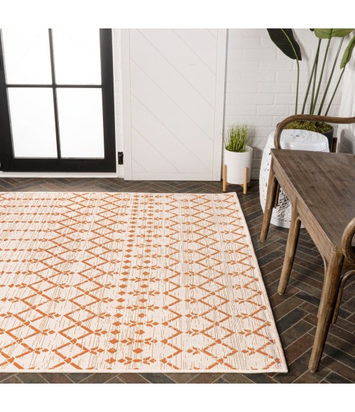 SANTA MONICA Area Rug Ourika Moroccan Geometric Textured Weave Cream/Orange 3 ft. x 5 ft. Indoor/Outdoor Area Rug