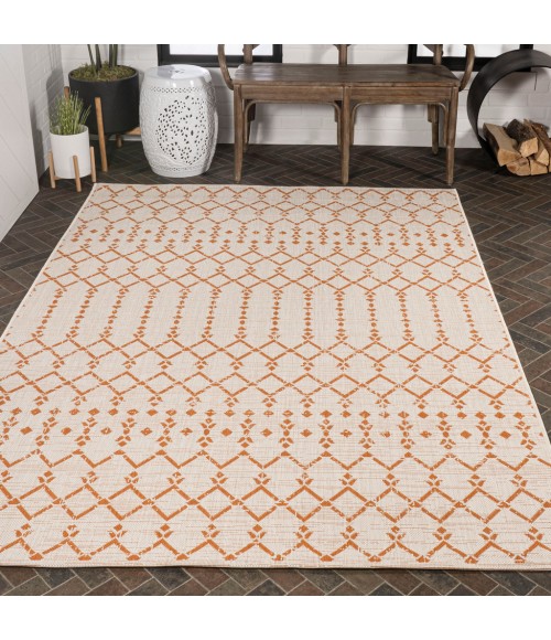 SANTA MONICA Area Rug Ourika Moroccan Geometric Textured Weave Cream/Orange 3 ft. x 5 ft. Indoor/Outdoor Area Rug