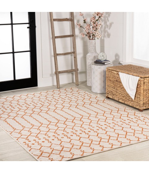 SANTA MONICA Area Rug Ourika Moroccan Geometric Textured Weave Cream/Orange 3 ft. x 5 ft. Indoor/Outdoor Area Rug