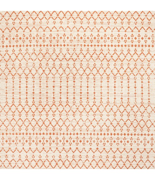 SANTA MONICA Area Rug Ourika Moroccan Geometric Textured Weave Cream/Orange 5' Square Indoor/Outdoor Area Rug