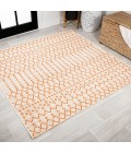 SANTA MONICA Area Rug Ourika Moroccan Geometric Textured Weave Cream/Orange 5' Square Indoor/Outdoor Area Rug