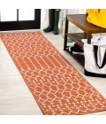 SANTA MONICA Area Rug Ourika Moroccan Geometric Textured Weave Orange/Cream 2 ft. x 8 ft. Indoor/Outdoor Runner Rug