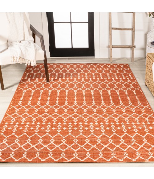 SANTA MONICA Area Rug Ourika Moroccan Geometric Textured Weave Orange/Cream 5 ft. x 8 ft. Indoor/Outdoor Area Rug
