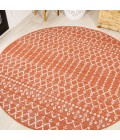 SANTA MONICA Area Rug Ourika Moroccan Geometric Textured Weave Orange/Cream 5' Round Indoor/Outdoor Area Rug