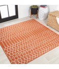 SANTA MONICA Area Rug Ourika Moroccan Geometric Textured Weave Orange/Cream 5' Square Indoor/Outdoor Area Rug