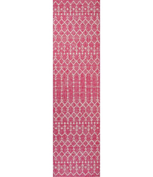 SANTA MONICA Area Rug Ourika Moroccan Geometric Textured Weave Fuchsia/Light Gray 2 ft. x 8 ft. Indoor/Outdoor Runner Rug