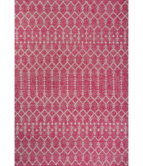 SANTA MONICA Area Rug Ourika Moroccan Geometric Textured Weave Fuchsia/Light Gray 4 ft. x 6 ft. Indoor/Outdoor Area Rug