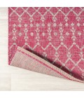 Ourika Moroccan Geometric Textured Weave Fuchsia/Light Gray 5' Round Indoor/Outdoor Area Rug