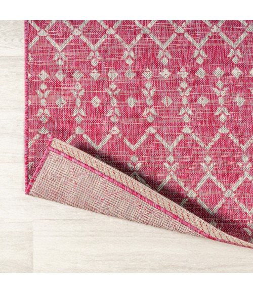 Ourika Moroccan Geometric Textured Weave Fuchsia/Light Gray 5' Round Indoor/Outdoor Area Rug