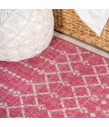 Ourika Moroccan Geometric Textured Weave Fuchsia/Light Gray 5' Round Indoor/Outdoor Area Rug