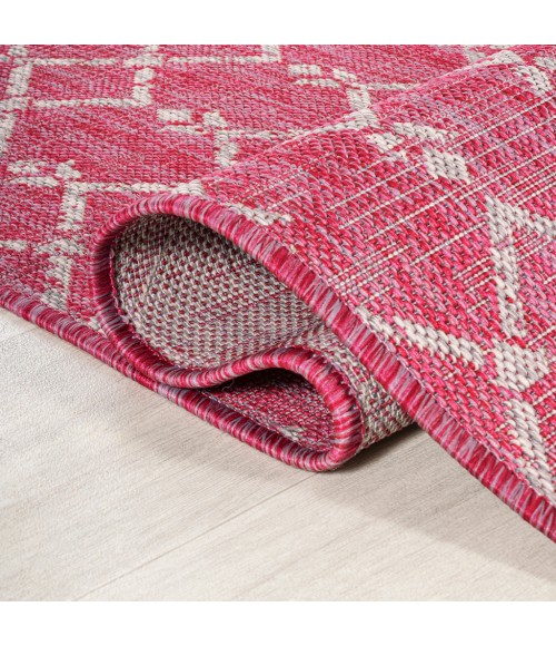 Ourika Moroccan Geometric Textured Weave Fuchsia/Light Gray 5' Round Indoor/Outdoor Area Rug