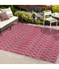 SANTA MONICA Area Rug Ourika Moroccan Geometric Textured Weave Fuchsia/Light Gray 4 ft. x 6 ft. Indoor/Outdoor Area Rug