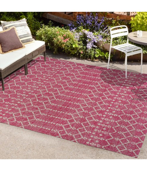 SANTA MONICA Area Rug Ourika Moroccan Geometric Textured Weave Fuchsia/Light Gray 4 ft. x 6 ft. Indoor/Outdoor Area Rug
